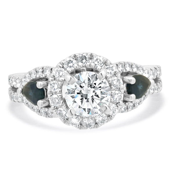 14 Karat White Gold Vera Wang Diamond Halo Engagement Ring with Sapphires