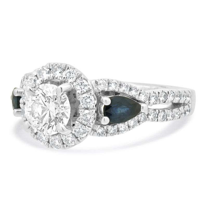 14 Karat White Gold Vera Wang Diamond Halo Engagement Ring with Sapphires