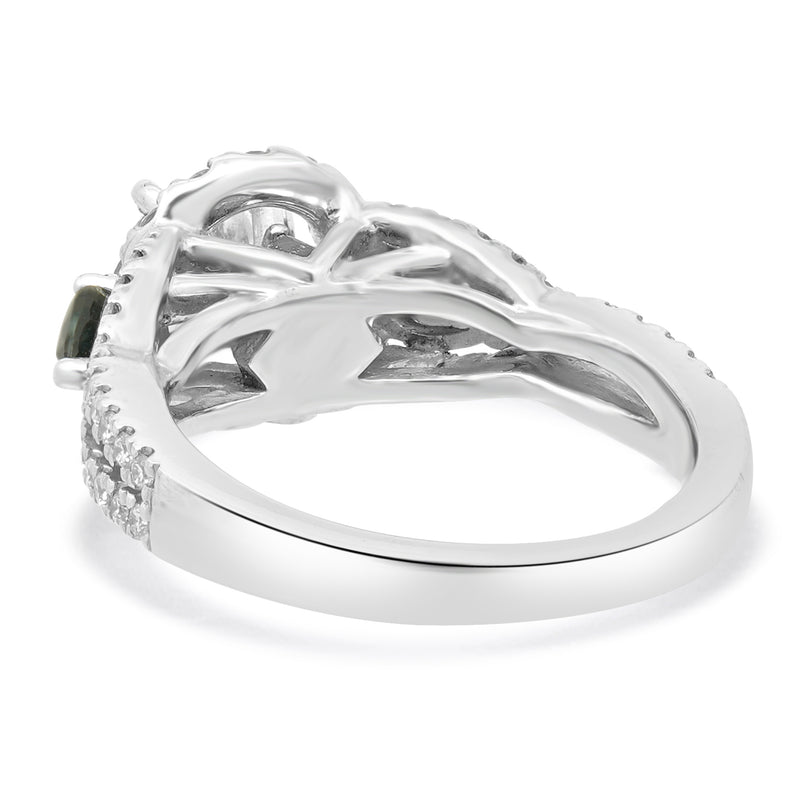 14 Karat White Gold Vera Wang Diamond Halo Engagement Ring with Sapphires