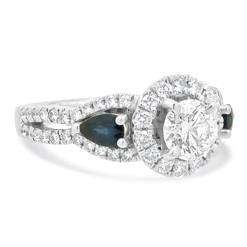 14 Karat White Gold Vera Wang Diamond Halo Engagement Ring with Sapphires