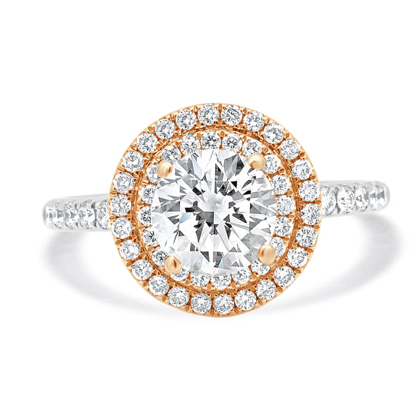 14 Karat Two-Tone Double Halo Diamond Engagement Ring