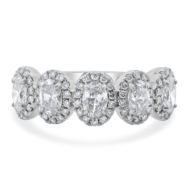 14 Karat White Gold Oval Diamond Band With Halos