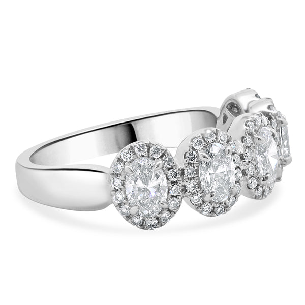 14 Karat White Gold Oval Diamond Band With Halos