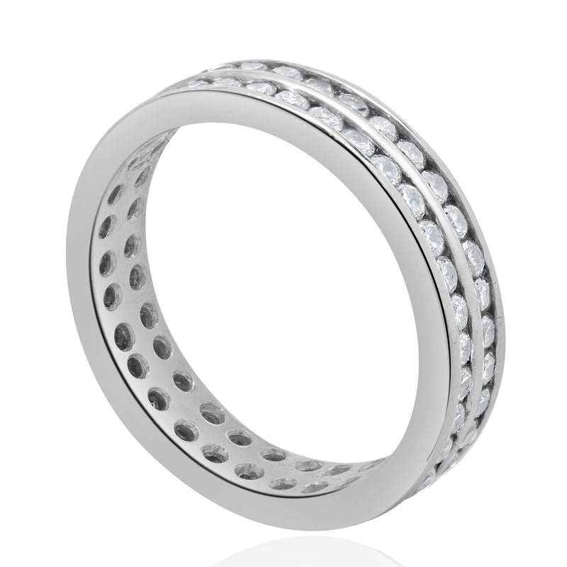 18 Karat White Gold Two Row Diamond Eternity Band