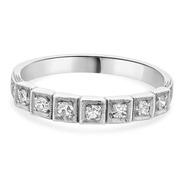 18 Karat White Gold Vintage Diamond Deco Band