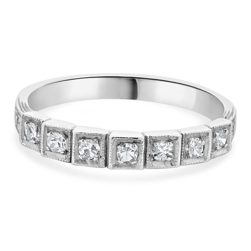 18 Karat White Gold Vintage Diamond Deco Band