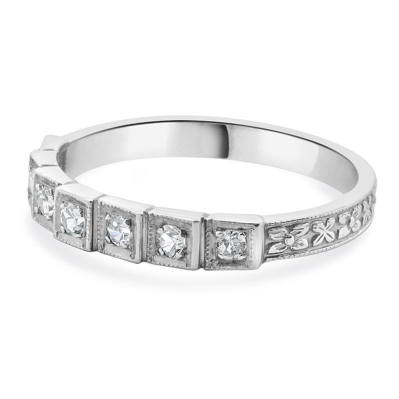 18 Karat White Gold Vintage Diamond Deco Band