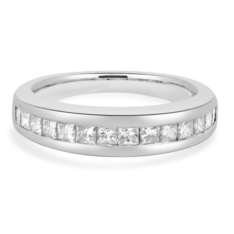 18 Karat White Gold Channel Set Princess Cut Diamond Band