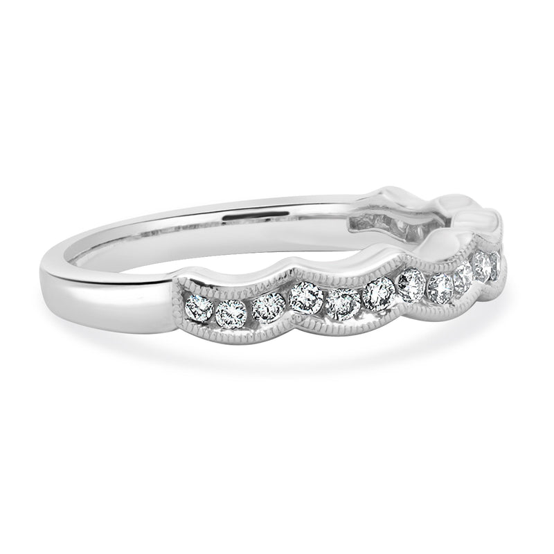 14 Karat White Gold Milgrain Scalloped Diamond Band