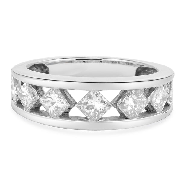 14 Karat White Gold Kite Set Princess Cut Diamond Band