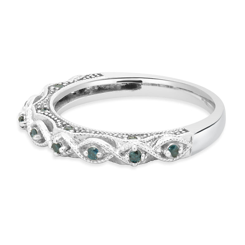 10 Karat White Gold Irradiated Blue Diamond Contoured Band