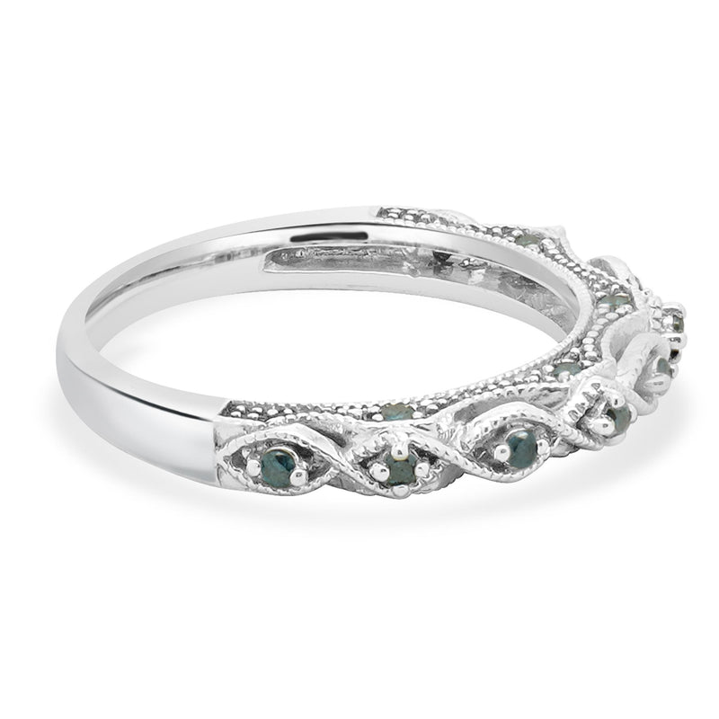 10 Karat White Gold Irradiated Blue Diamond Contoured Band