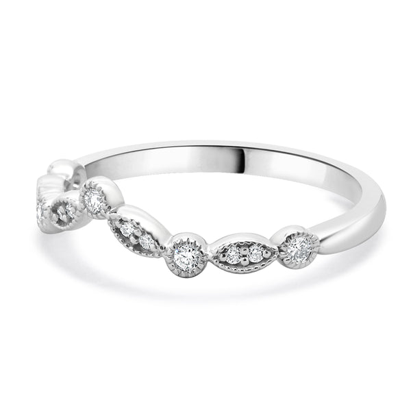 14 Karat White Gold Diamond Milgrain Band