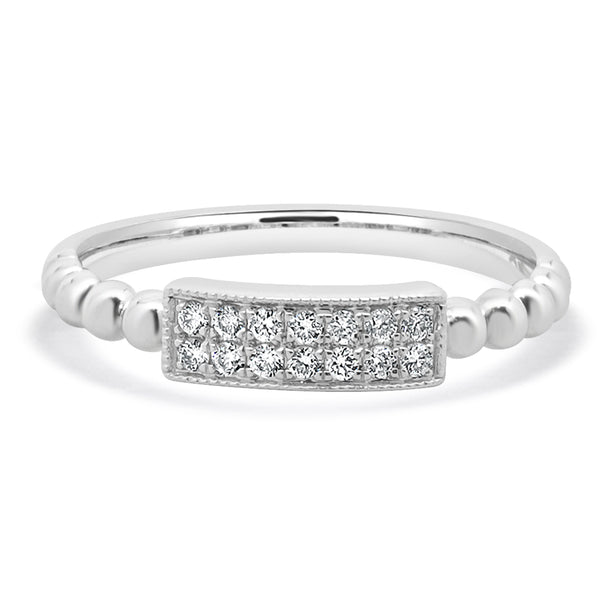 14 Karat White Gold Diamond Rectangular Filigree Band