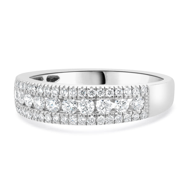 14 Karat White Gold 3 Row Diamond Band