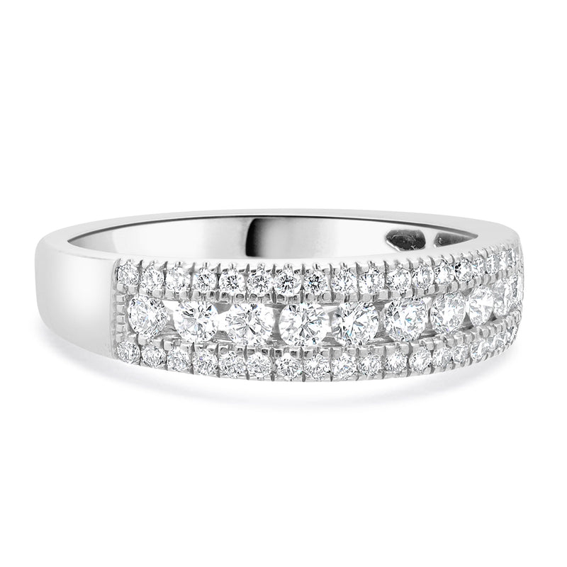 14 Karat White Gold 3 Row Diamond Band