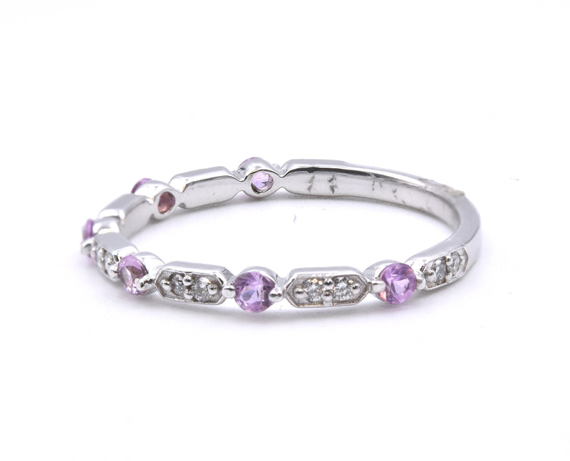 14 Karat White Gold Pink Sapphire and Diamond Band