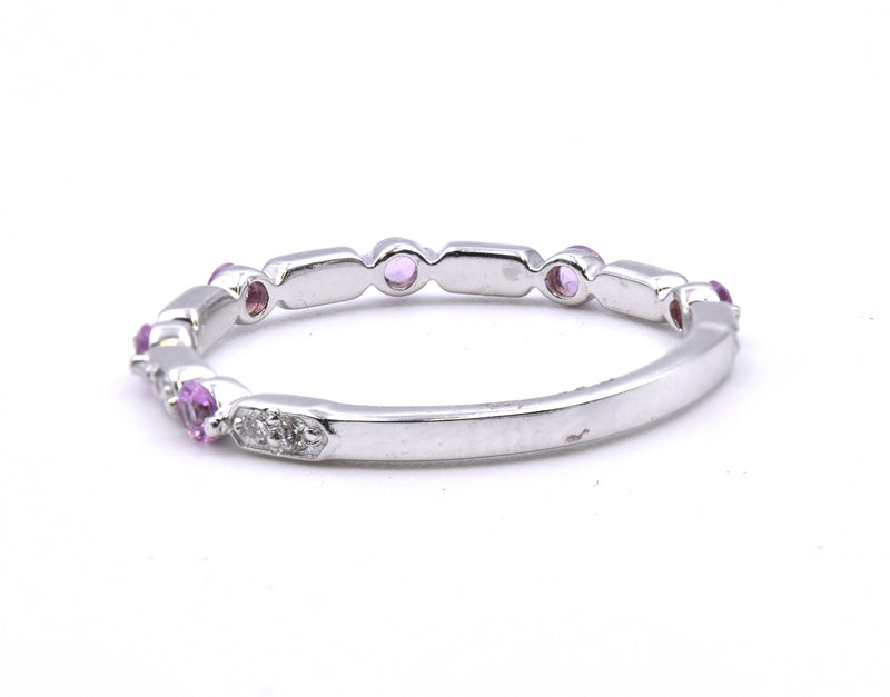 14 Karat White Gold Pink Sapphire and Diamond Band