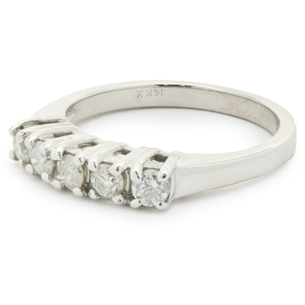 14 Karat White Gold Five Diamond Band