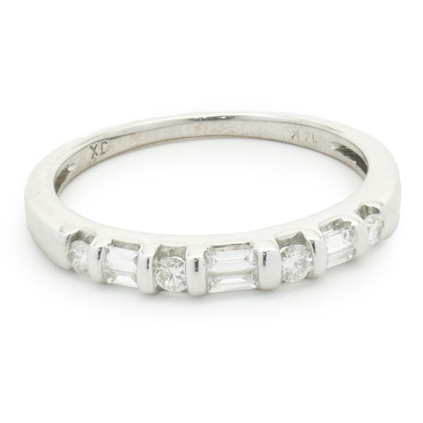 14 Karat White Gold Round Brilliant & Baguette Cut Diamond Band