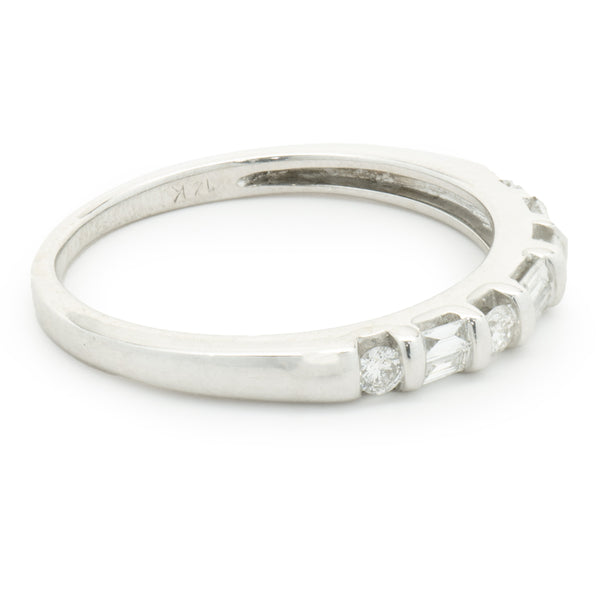 14 Karat White Gold Round Brilliant & Baguette Cut Diamond Band
