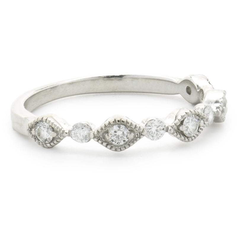 14 Karat White Gold Diamond Filigree Band