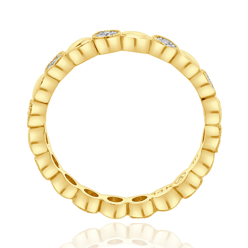 14 Karat Yellow Gold Pave Diamond Alternating Band