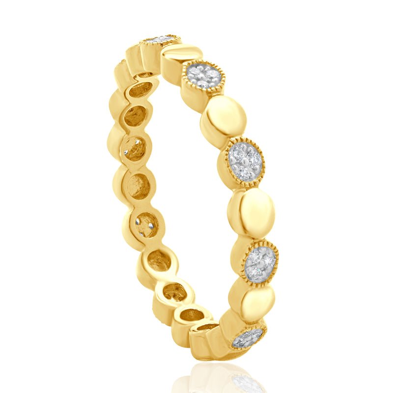 14 Karat Yellow Gold Pave Diamond Alternating Band