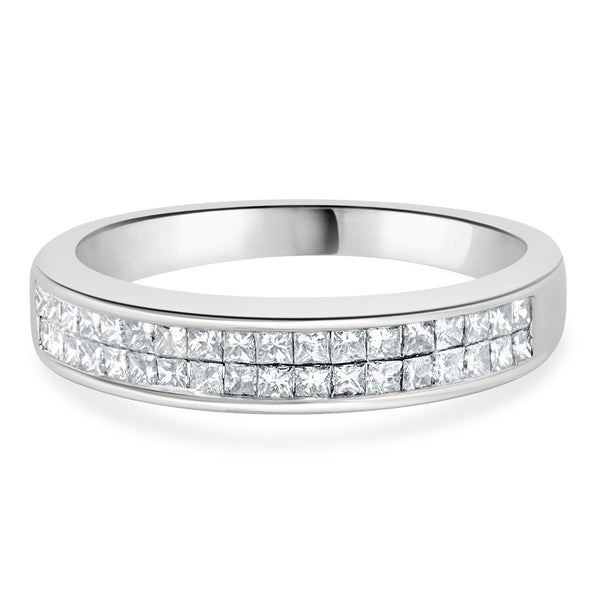 14 Karat White Gold Invisible Set Double Row Diamond Band