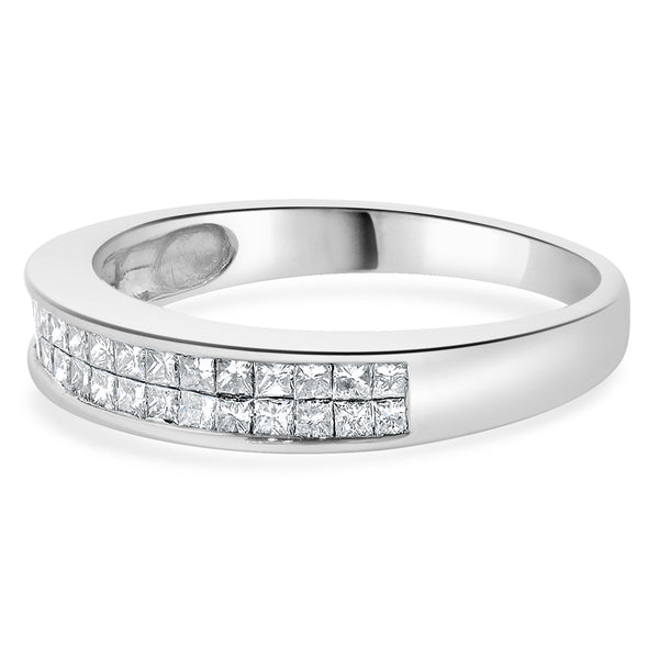 14 Karat White Gold Invisible Set Double Row Diamond Band