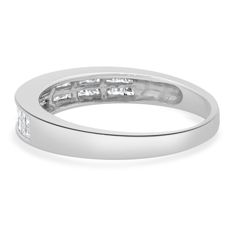 14 Karat White Gold Invisible Set Double Row Diamond Band