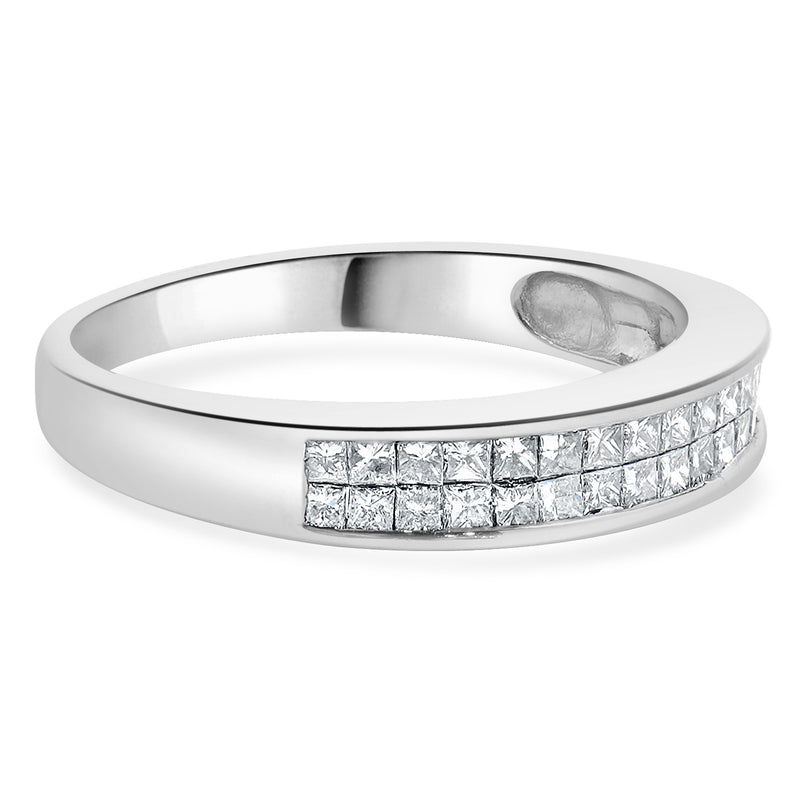 14 Karat White Gold Invisible Set Double Row Diamond Band