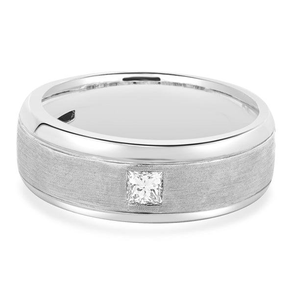14 Karat White Gold 8mm Comfort Fit Princess Cut Diamond Wedding Band