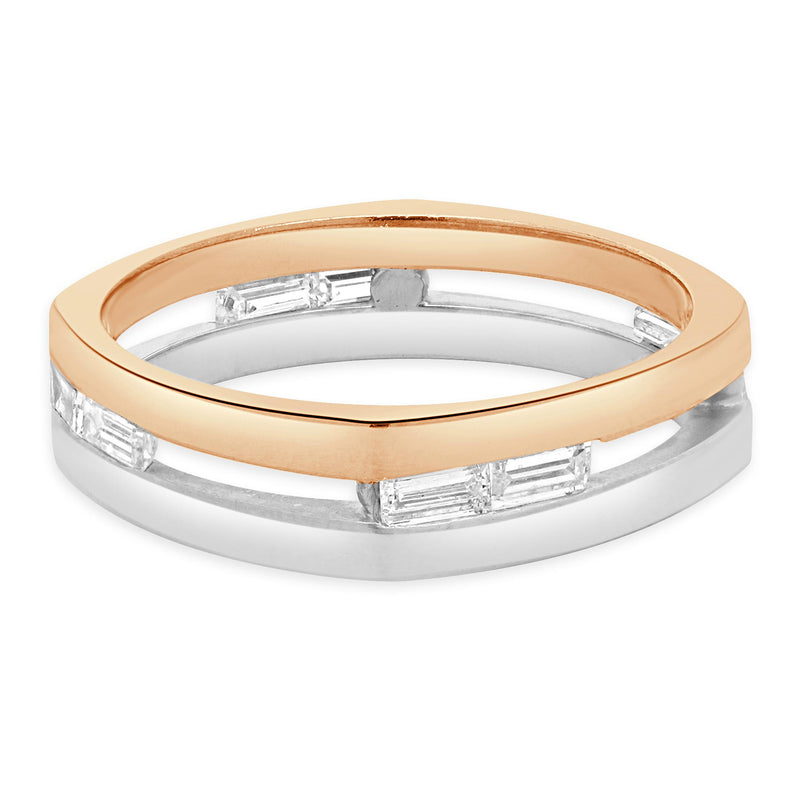 14 Karat Rose & White Gold Channel Set Baguette Cut Diamond Ring
