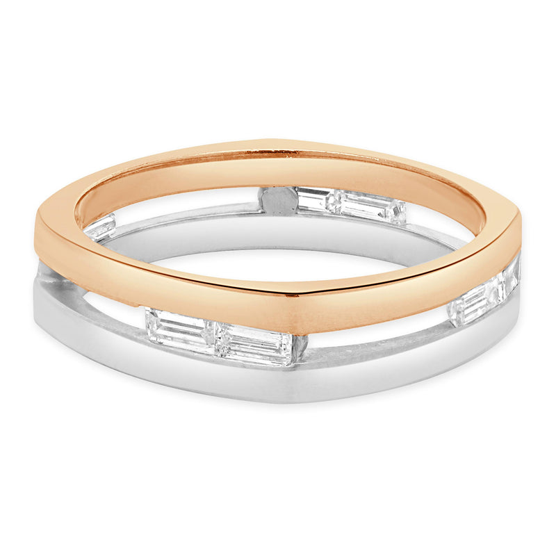 14 Karat Rose & White Gold Channel Set Baguette Cut Diamond Ring