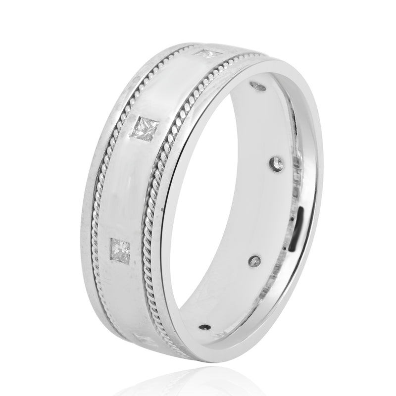 14 Karat White Gold Mens Diamond Band