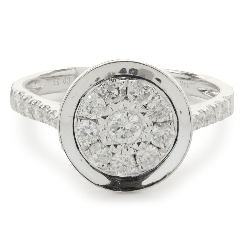 14 Karat White Gold Diamond Cluster with Mirror Halo