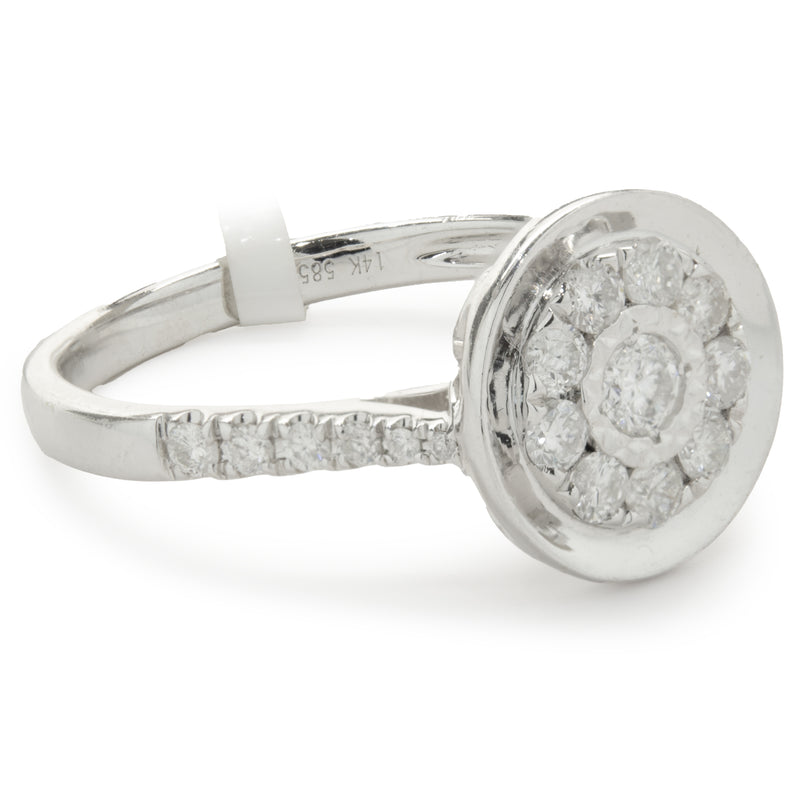 14 Karat White Gold Diamond Cluster with Mirror Halo