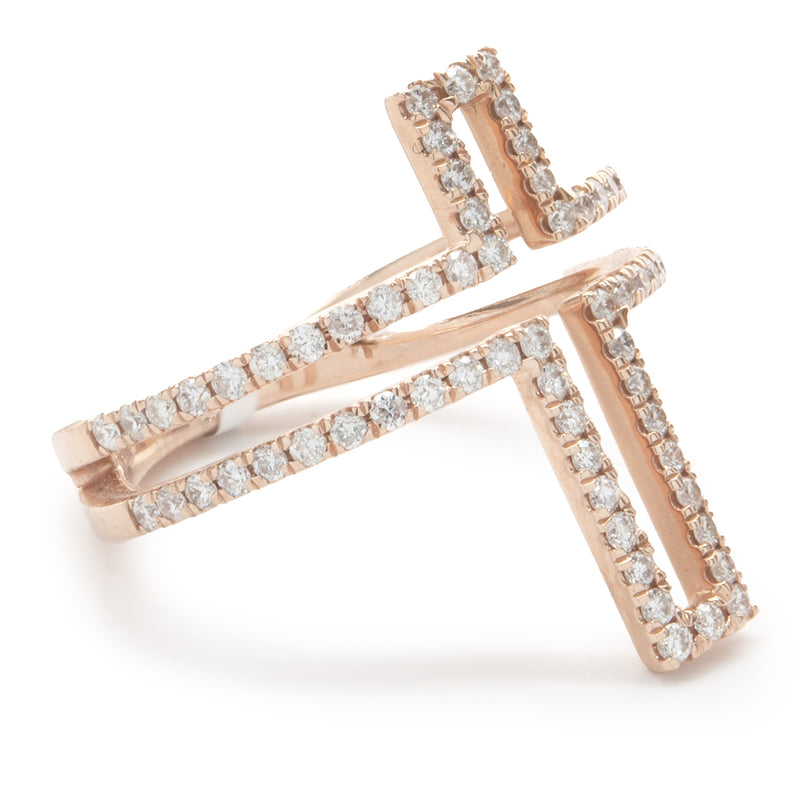 14 Karat Rose Gold Diamond Cross Cutout Ring