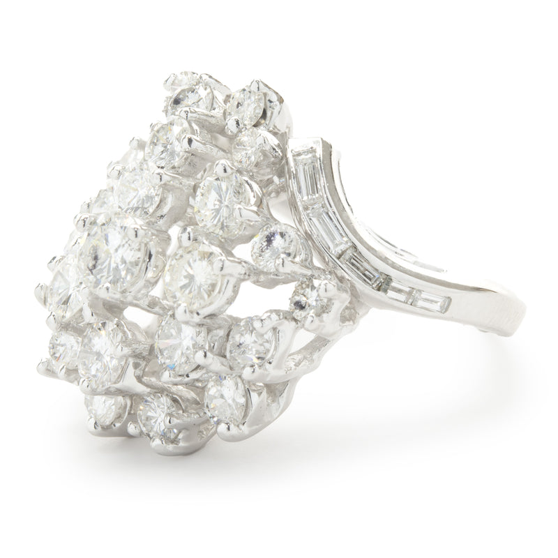 14 Karat White Gold Vintage Diamond Cocktail Ring