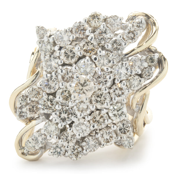 14 Karat Yellow Gold Vintage Freeform Diamond Cocktail Ring