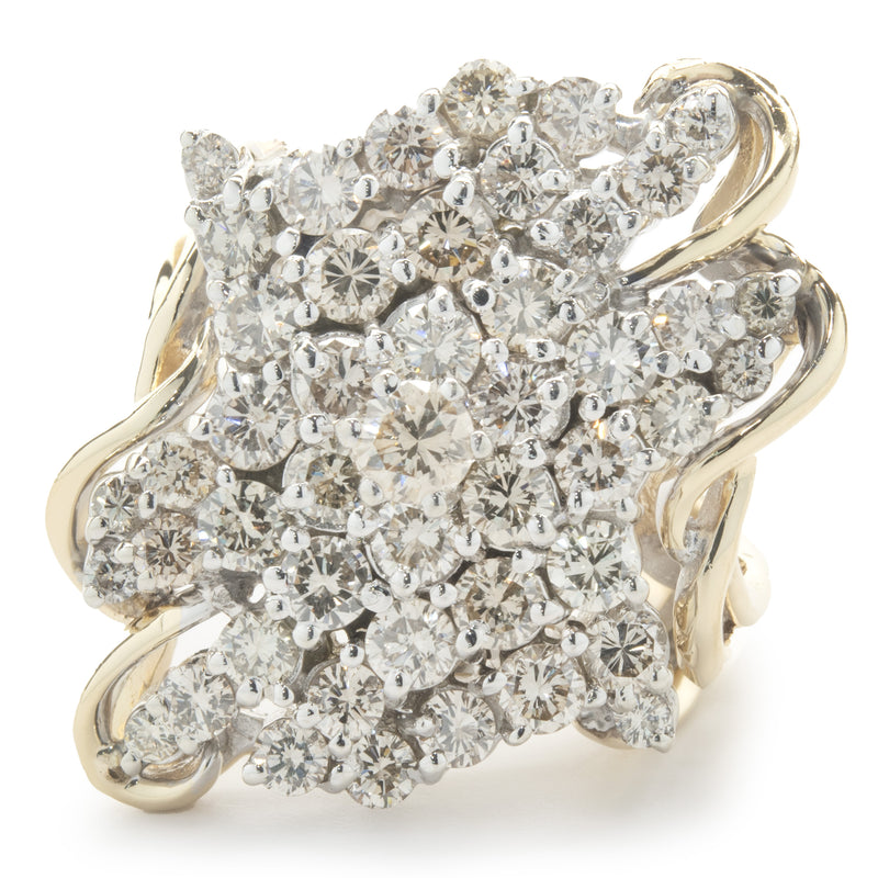 14 Karat Yellow Gold Vintage Freeform Diamond Cocktail Ring