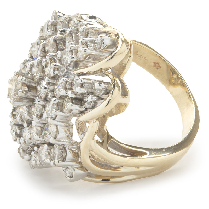 14 Karat Yellow Gold Vintage Freeform Diamond Cocktail Ring