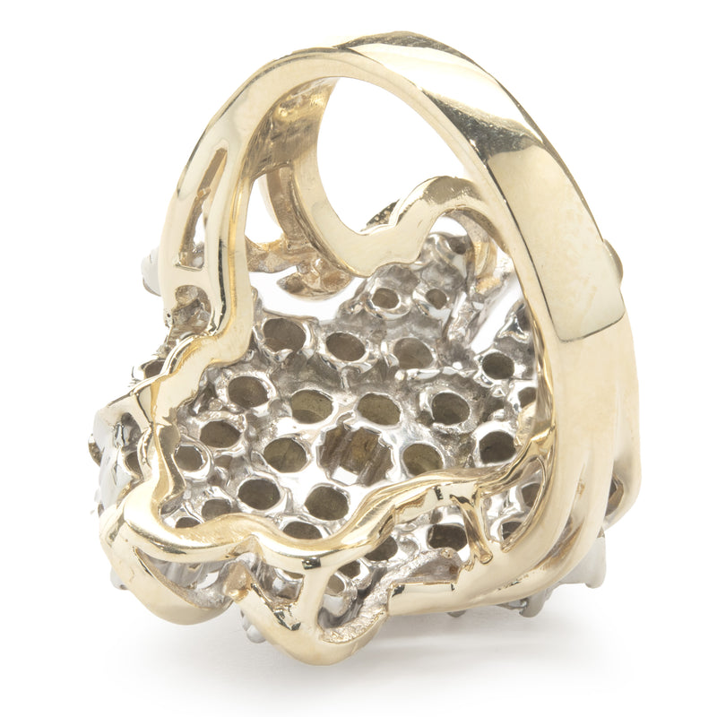 14 Karat Yellow Gold Vintage Freeform Diamond Cocktail Ring