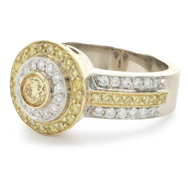 Uneek 18 Karat Yellow and White Gold Fancy Yellow and White Diamond Layered Ring