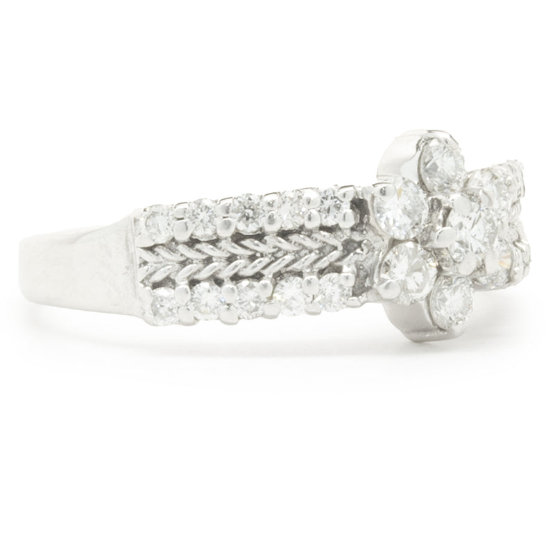 14 Karat White Gold Diamond Floral Cluster Ring
