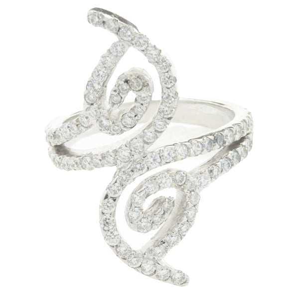 18 Karat White Gold Diamond Floral Long Finger Ring