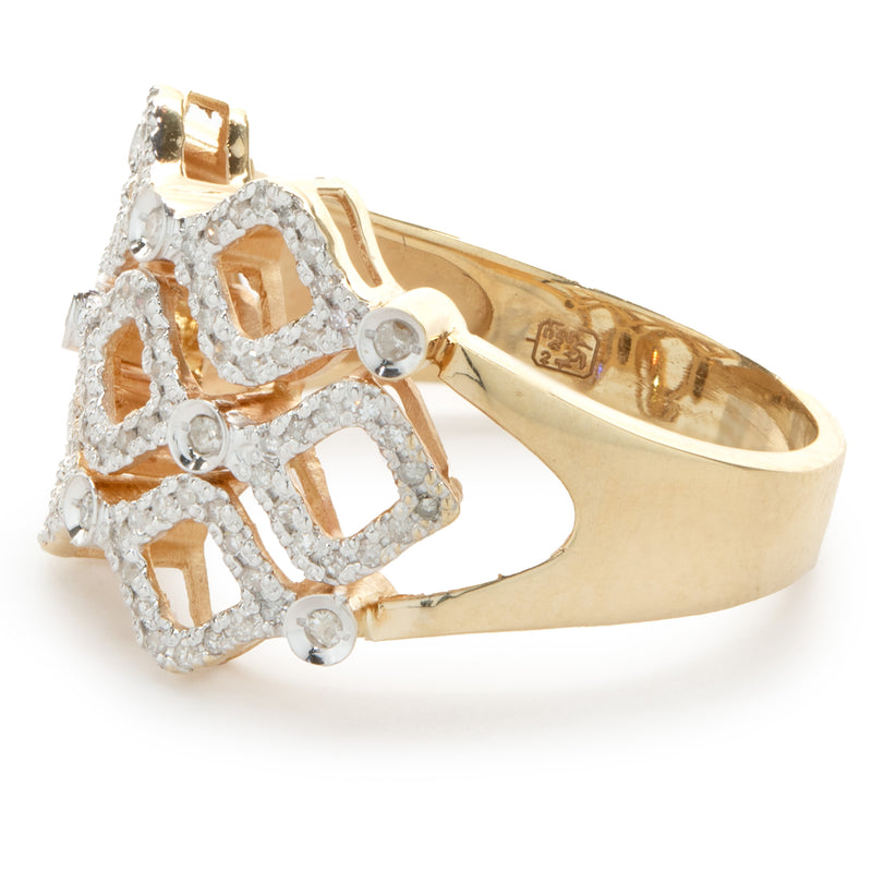 14 Karat Yellow Gold Diamond Cutout Wave Cigar Band