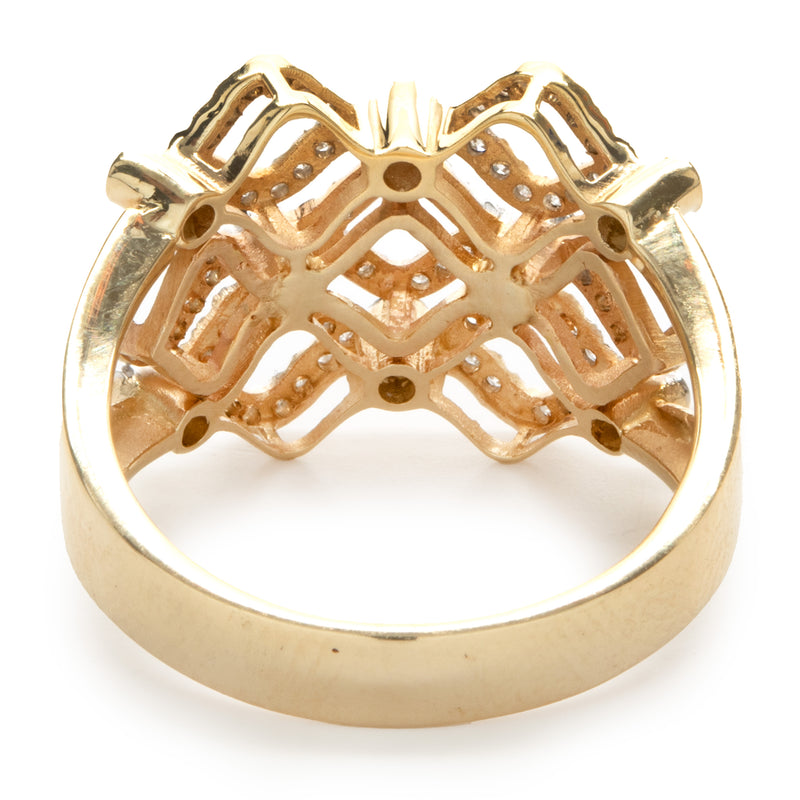 14 Karat Yellow Gold Diamond Cutout Wave Cigar Band