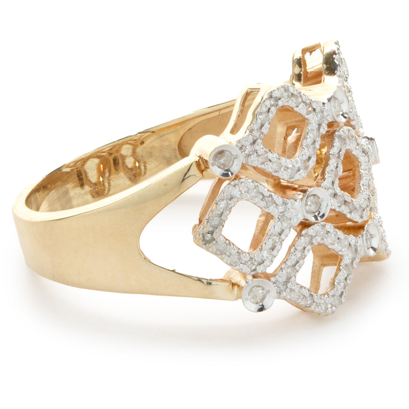 14 Karat Yellow Gold Diamond Cutout Wave Cigar Band